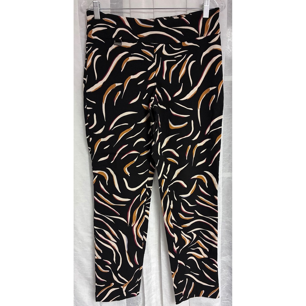 Peck & Peck Womens Ankle Pants Size 10 Black Abstract Print Pull On Stretch Slim